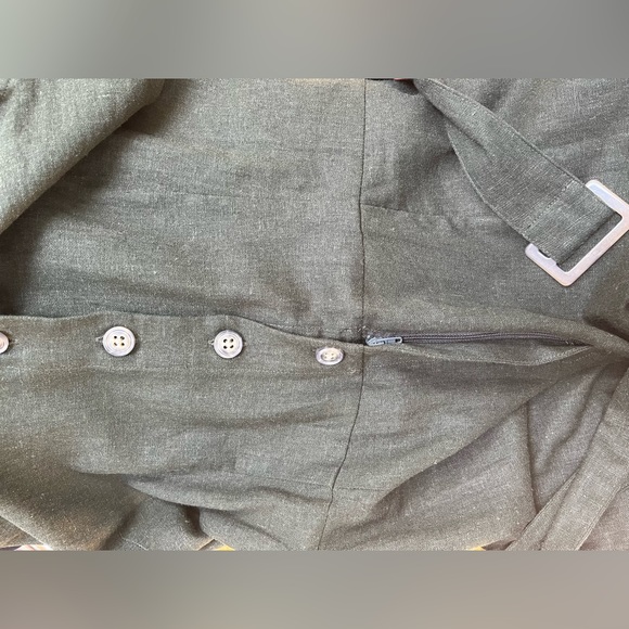 Dark Green linen blend jumpsuit - Picture 4 of 8